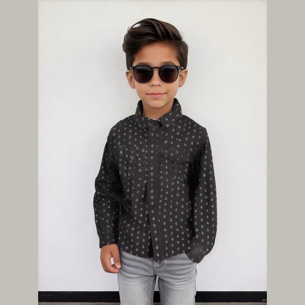 Paper Denim & Cloth Boys Shirt Sz 4T Black White Anchor Print Long Sleeve Button